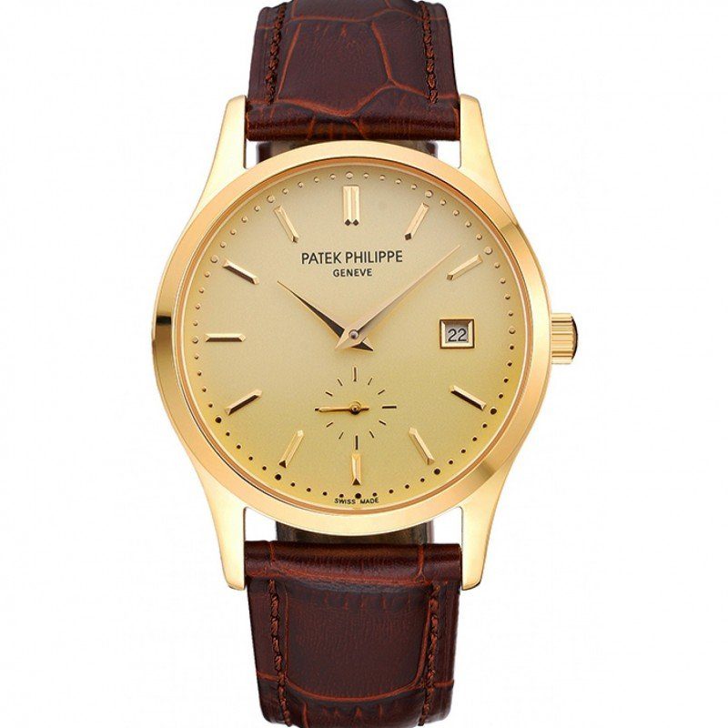 Men Patek Philippe Calatrava Gold Dial replica watch - Replica Magic Watch